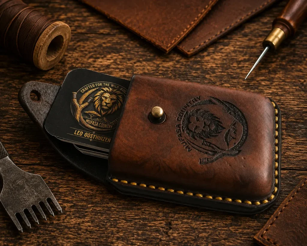 Handmade hand-stitched leather business card holder