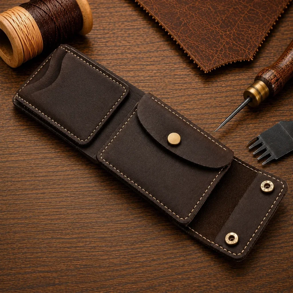 Leather Wallet Ndogo Brown with coin pocket, quick easy access card slots and bank note compartment