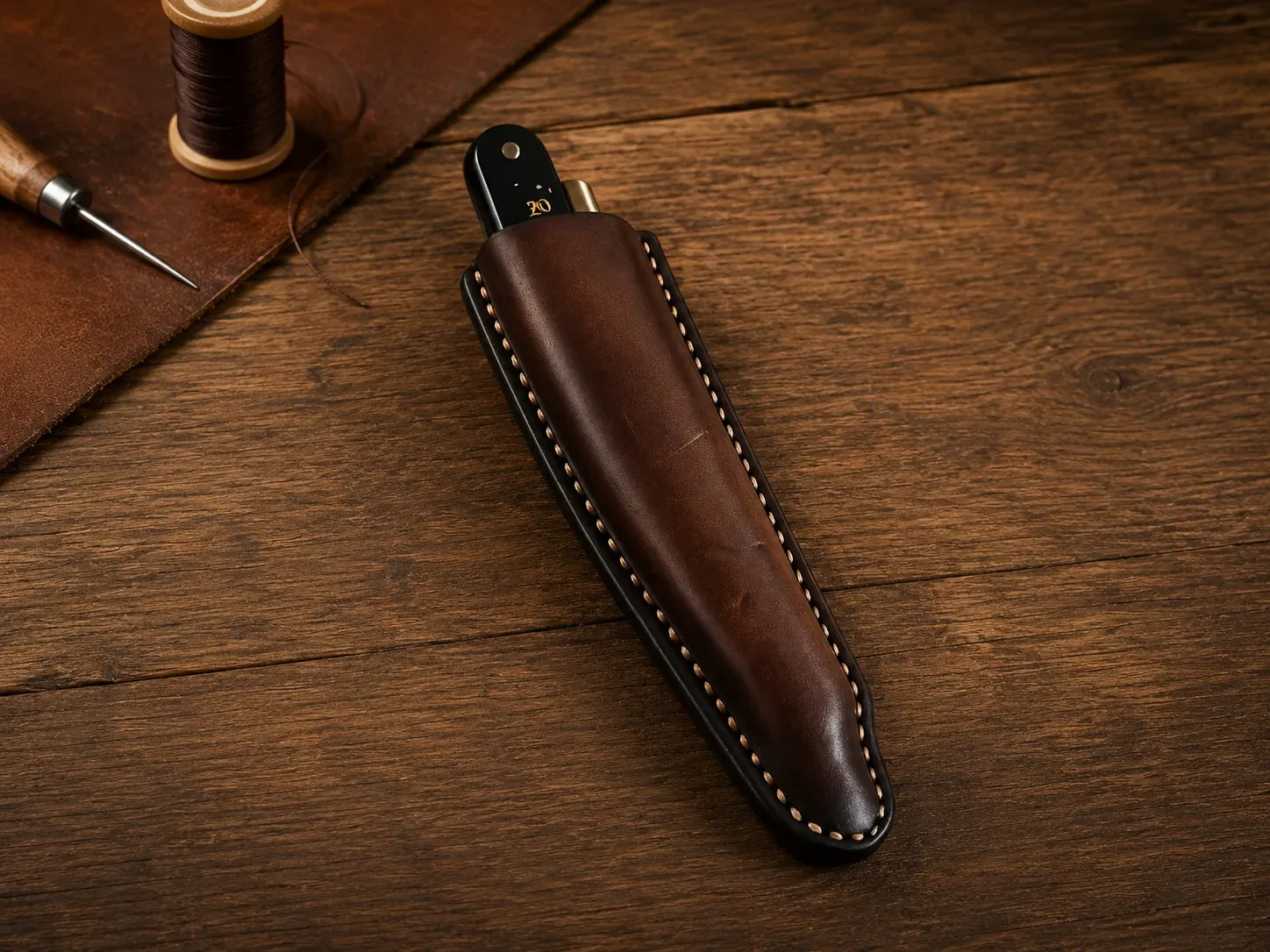Custom hand-stitched leather straight blade razor sheath