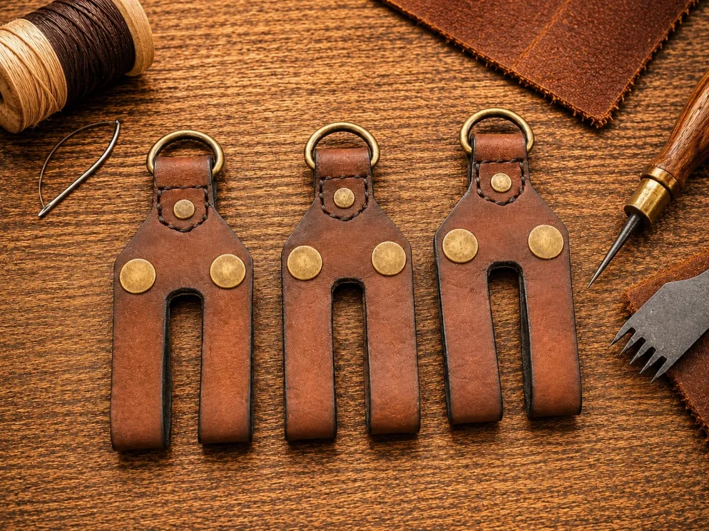 Handcrafted genuine leather suspenders belt loops with adjustable straps and brass hardware