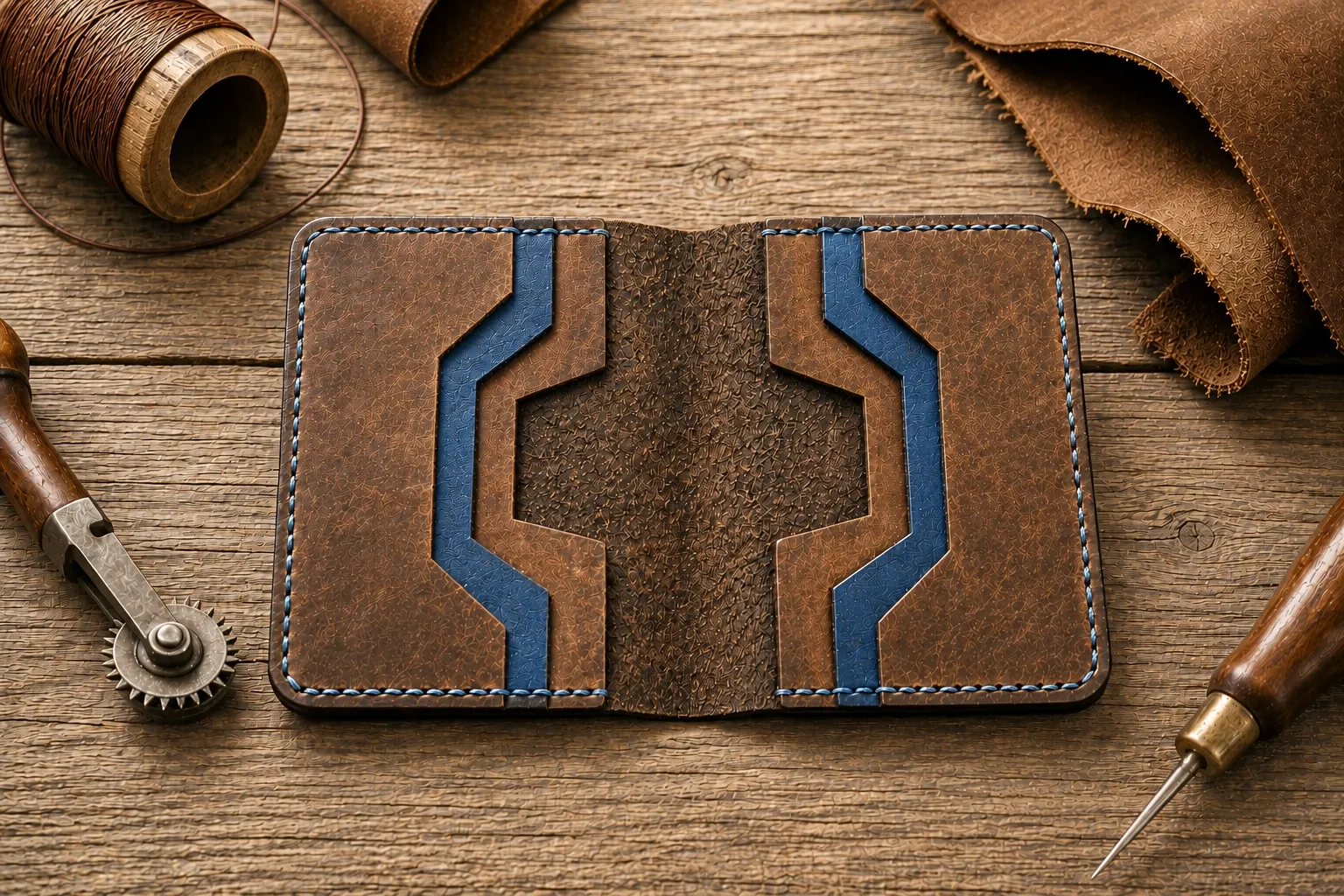 Kidogo blue minimalist leather wallet handcrafted from genuine leather