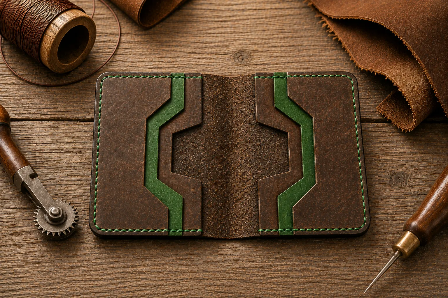 Kidogo green minimalist leather wallet handcrafted from genuine leather