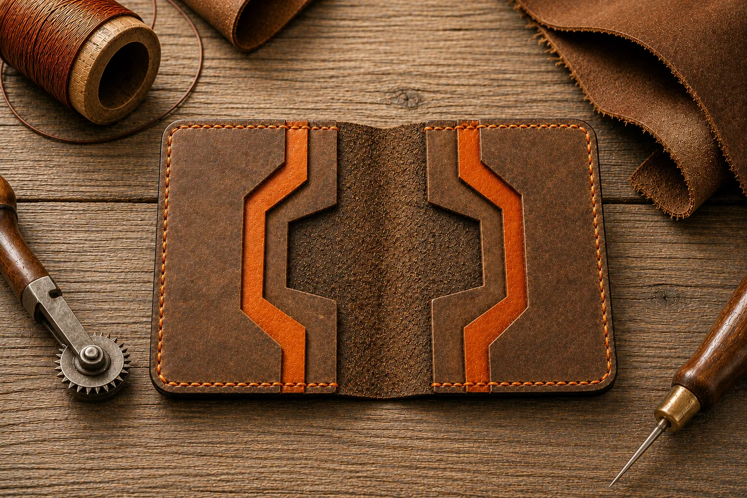 Kidogo orange minimalist leather wallet handcrafted from genuine leather