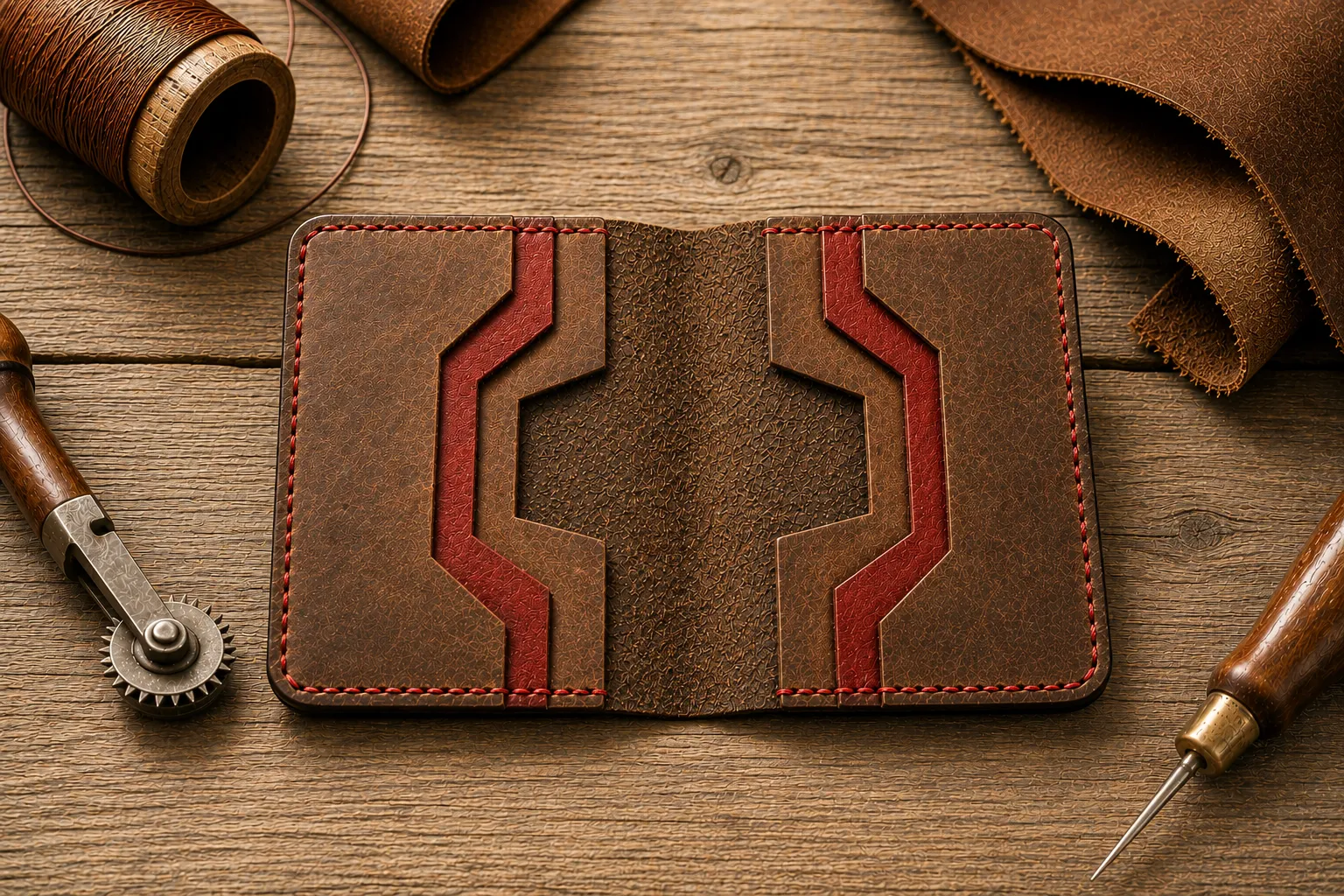 Kidogo red minimalist leather wallet handcrafted from genuine leather