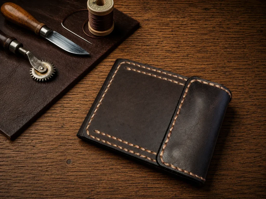 Leather Wallet Ndogo Brown with coin pocket, quick easy access card slots and bank note compartment