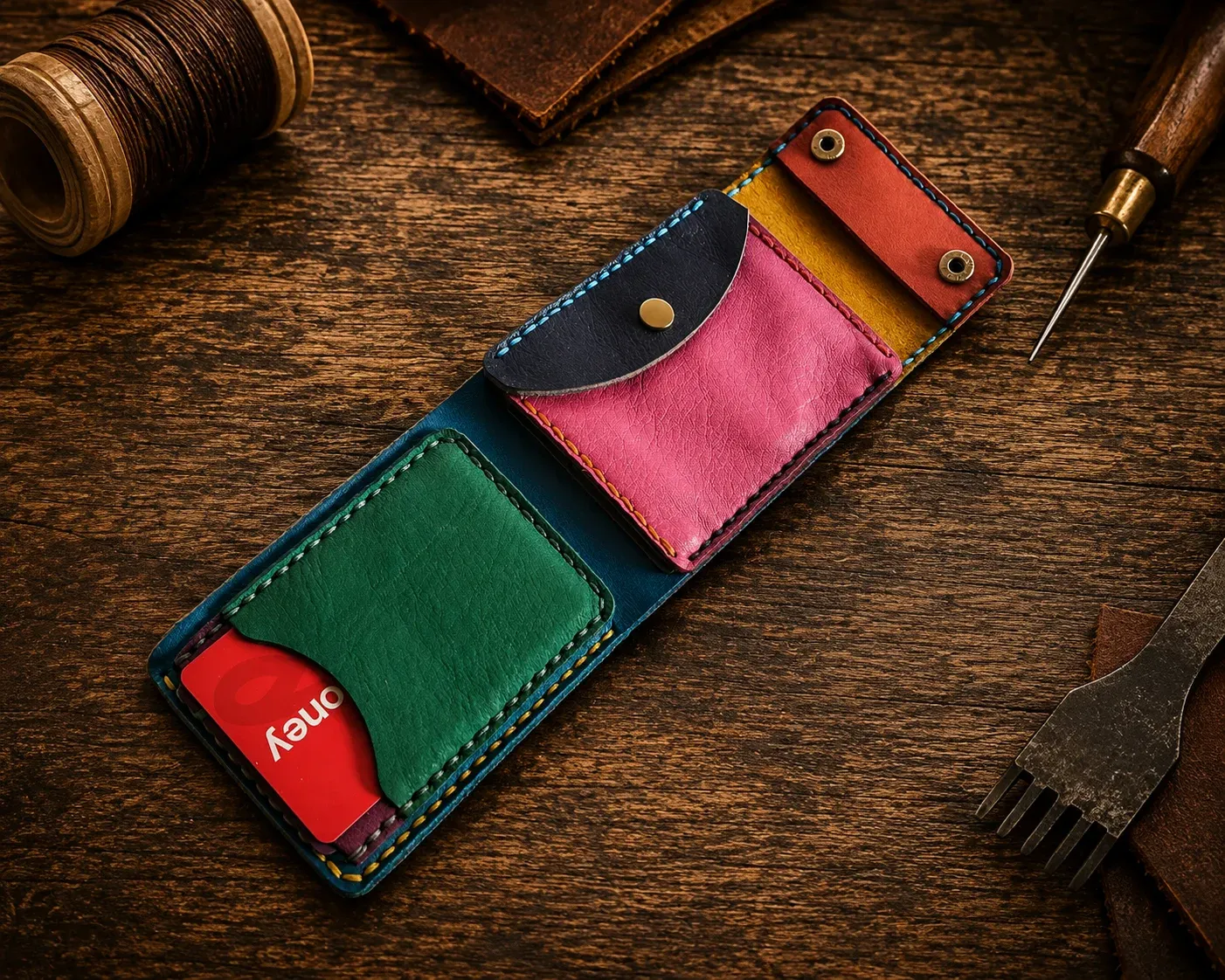 Leather Wallet Ndogo Multi Colour with coin pocket, quick easy access card slots and bank note compartment